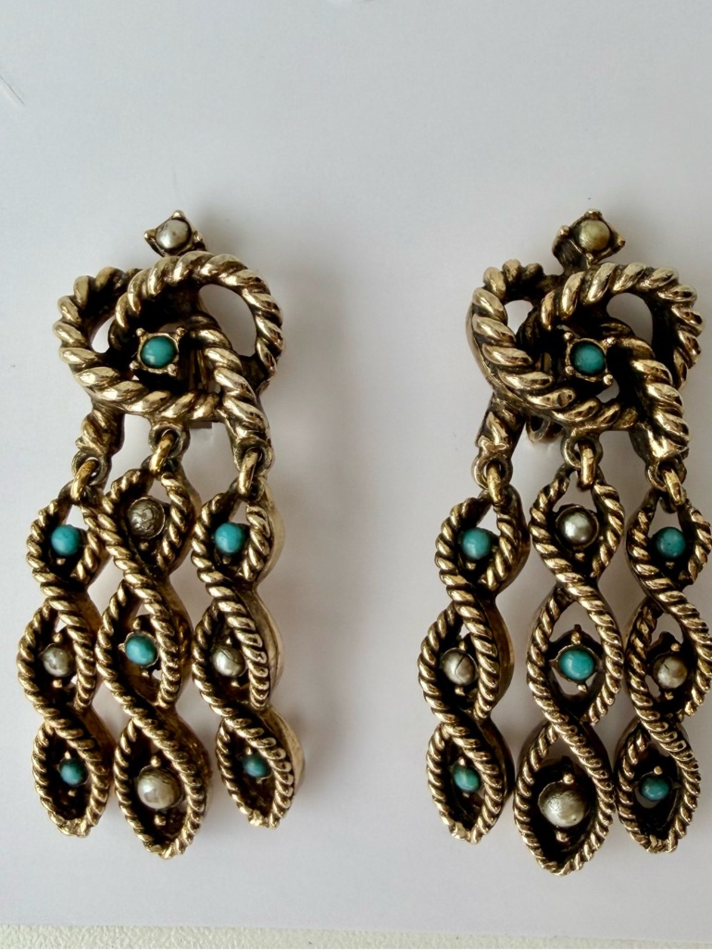VTG Jewelcraft Chandelier Earring Victorian Revival Turquoise Regency Bridal 676